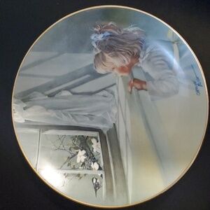 Carolyn Blish decor home 8-1/2" plate decorative girl window bird flowers art